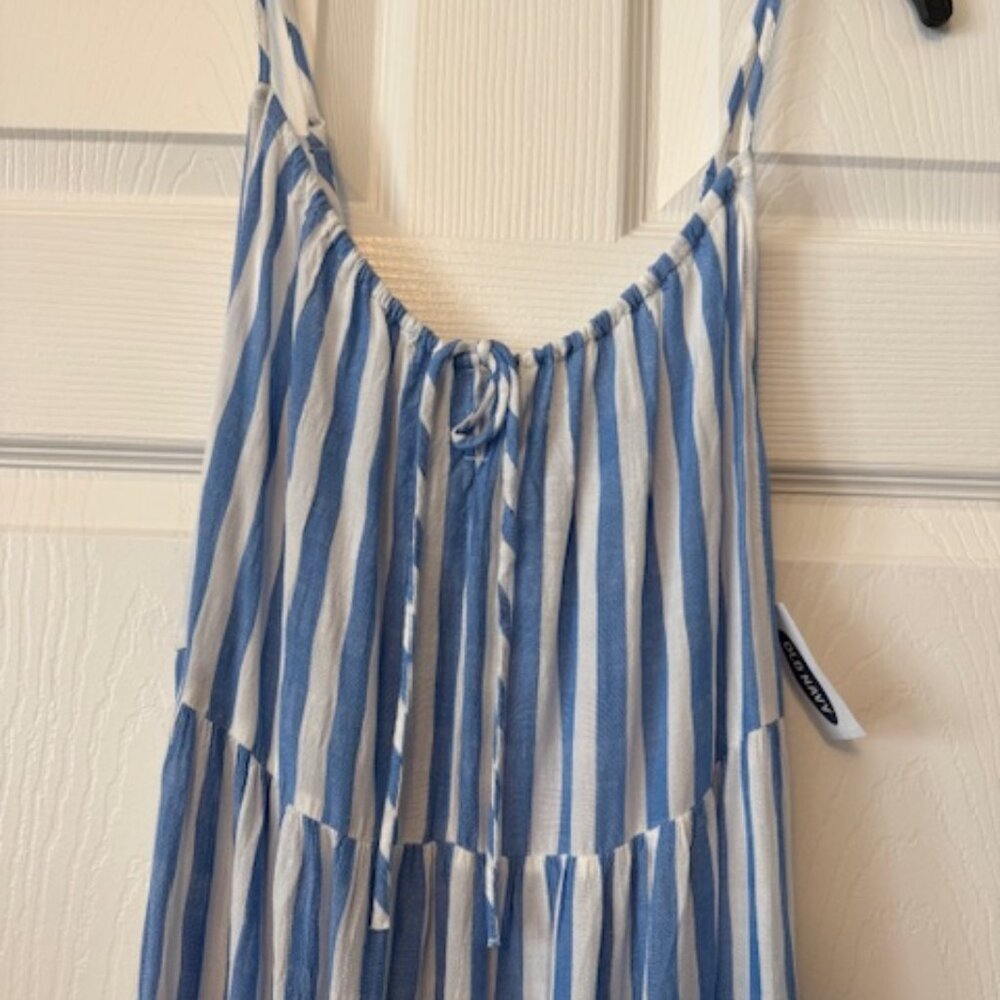 NWT Old Navy Spaghetti Strap Maxi Sundress w/ Lt Blue & White Stripes Size S